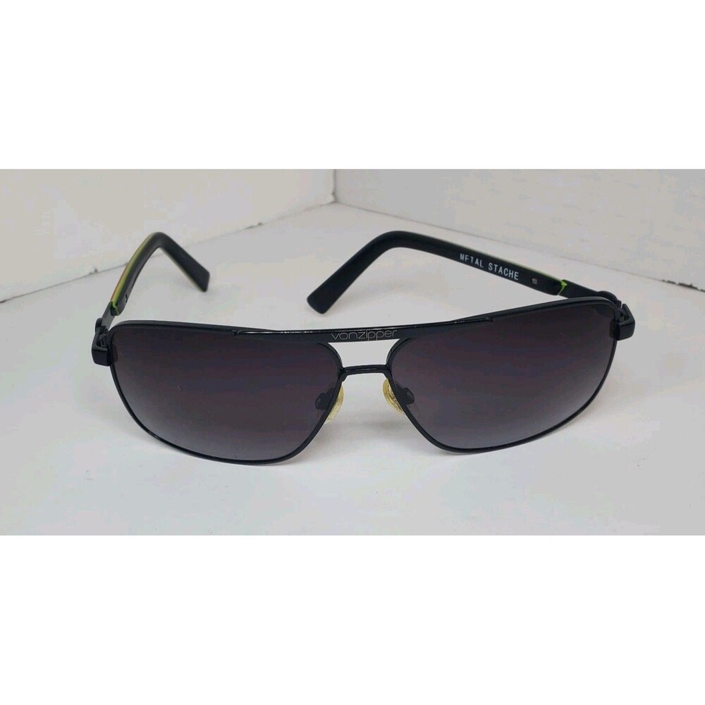 Von Zipper Mens Black Metal Stache Aviator Sunglasses With Case *Read